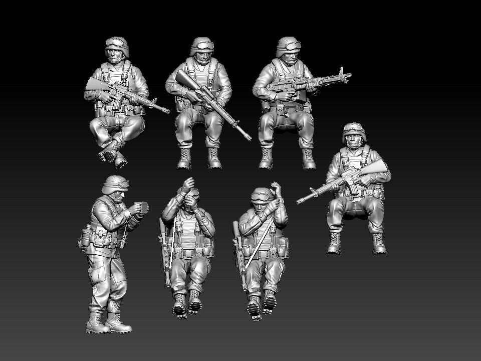 TOY 1/72 1/48 US Gulf War 7 Soldiers Unpainted 3D Resin Model for Modern Warfare