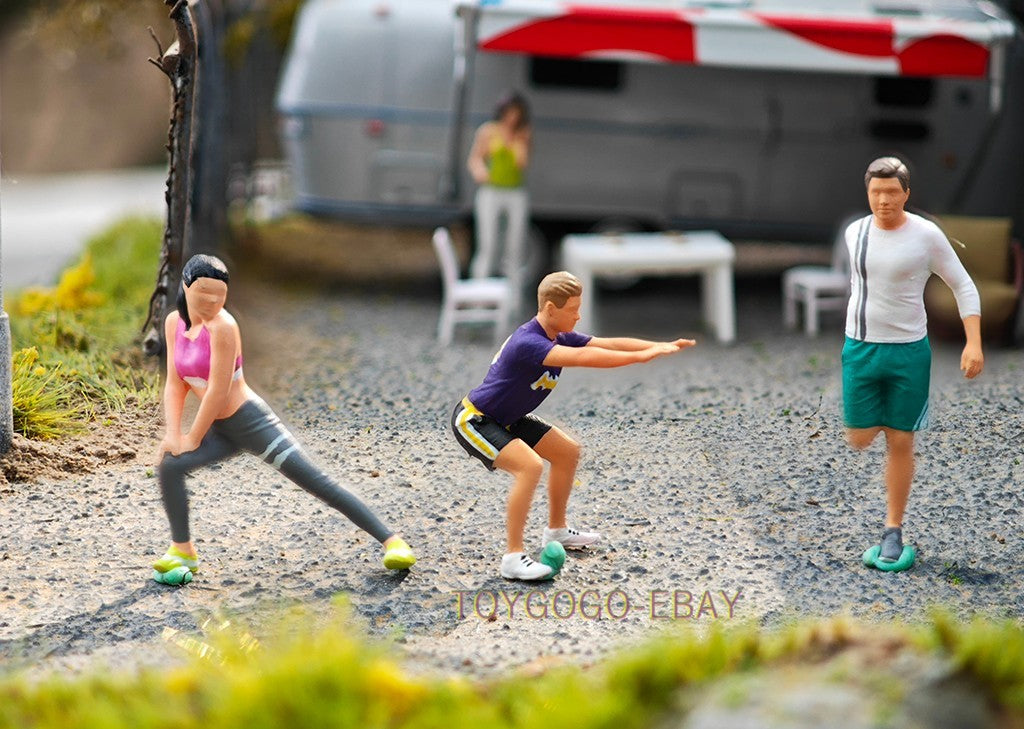 1/64 figure Morning Park Fitness Three Person Group Miniature Figurine Set