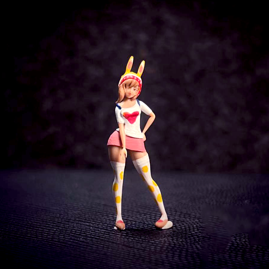 3D PRINT 1/64 lovely Bunny girl model Show girl white fit 1:64 car street stand
