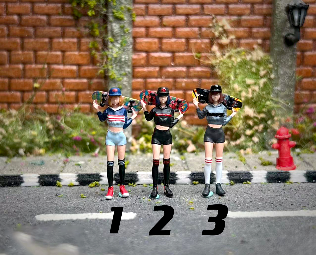 MINIATURE 1/64 figure skateboard girls fit 1:64 street car DIORAMA