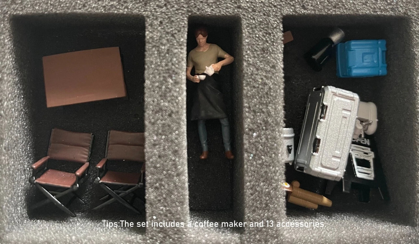 1/43 1/64 figure Coffee machine and handsome clerk fit 1:64 street car stand