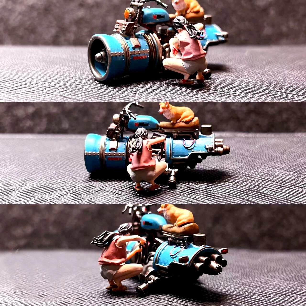 TOY 1/64 3D print figure girl dog motorbike in Wasteland fit 1:64 car