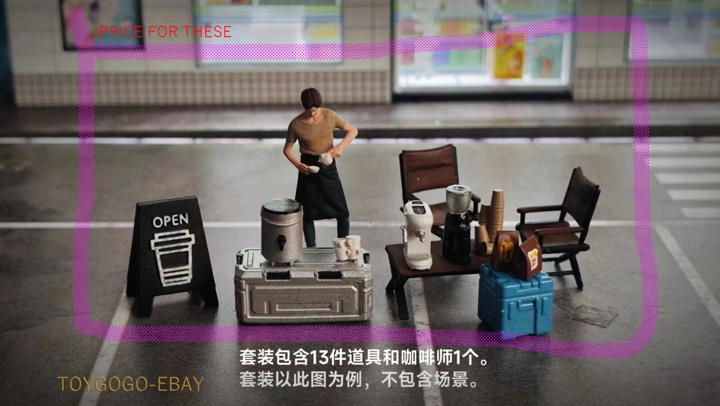 1/43 1/64 figure Coffee machine and handsome clerk fit 1:64 street car stand