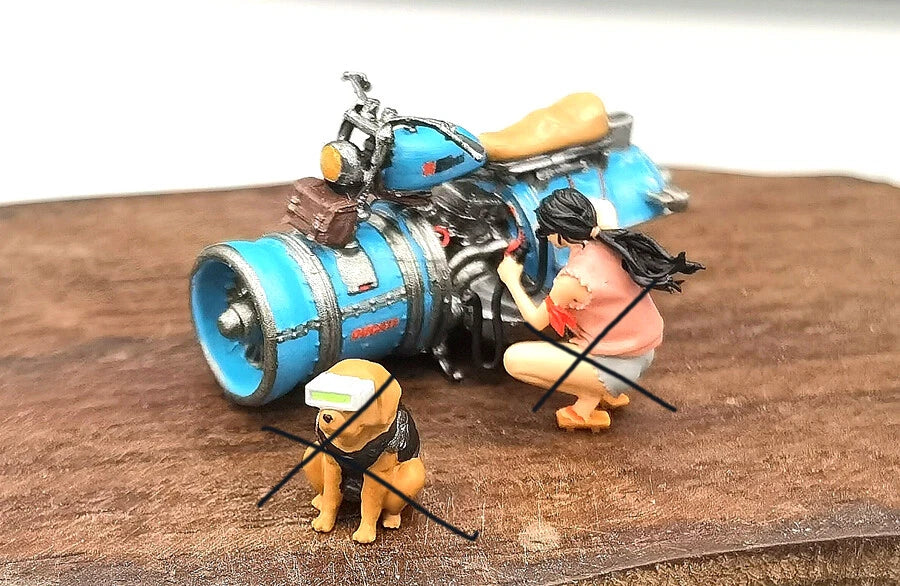 TOY 1/64 3D print figure girl dog motorbike in Wasteland fit 1:64 car
