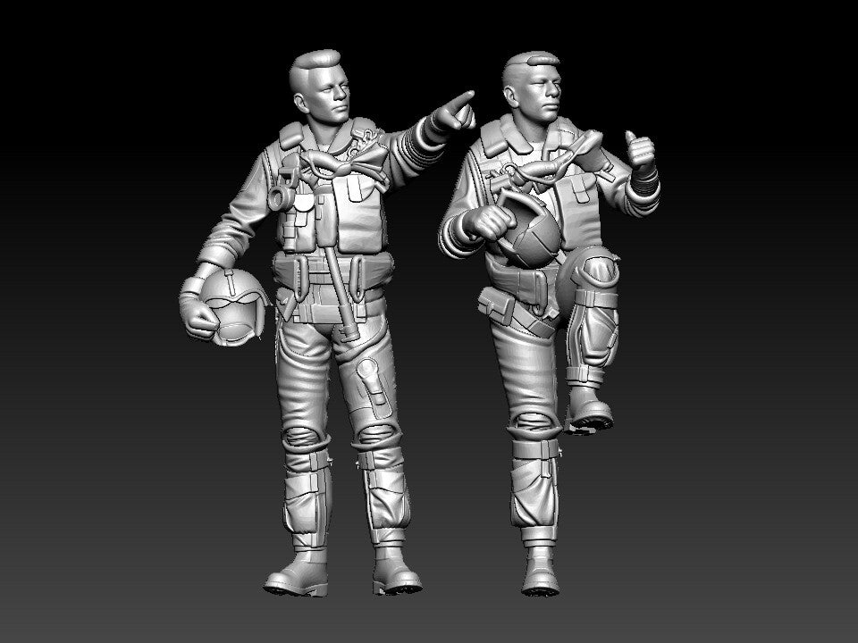 1/72 1/48 Modern Fighter Pilots – 2 Figures with Flight Gear & Helmets Diorama