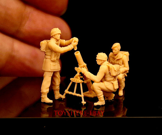 TOY 1/72 1/48 WWII British Paratrooper 3-Man ML3 Mortar Team Unpainted figure