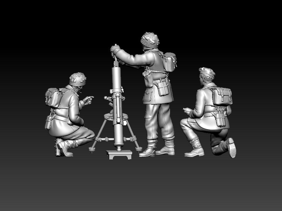 TOY 1/72 1/48 WWII British Paratrooper 3-Man ML3 Mortar Team Unpainted figure