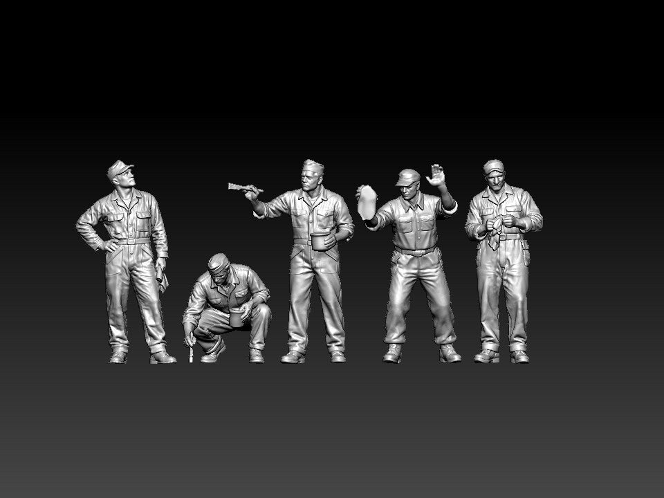 1/72 1/48 WW2 5pcs soldiers ALLIED AIR FORCEGROUND CREW FLIGHTLINE SERVICING