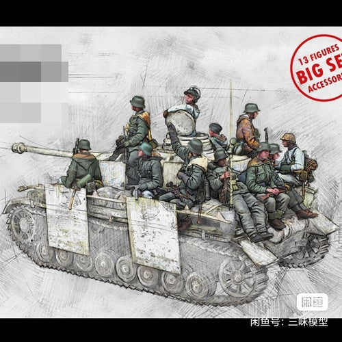3D Printed 1/72 WWII German Vehicle Mounted Winter Soldier Man 13-Person Plain