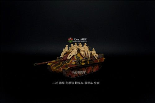 3D Printed 1/72 WWII German Winter Tanker Seated 10-Person Group Plain Model