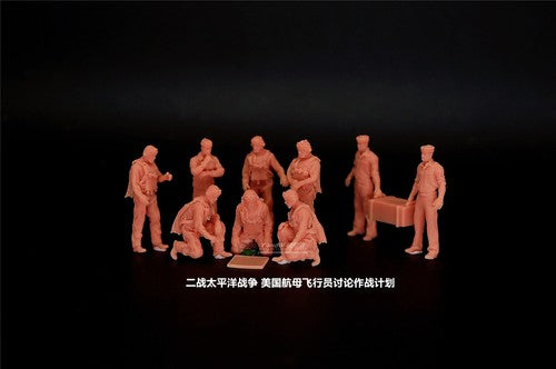 3D Printed 1/72 WWII U.S. Carrier Pilots Discuss Battle Plans 9-Person Plain
