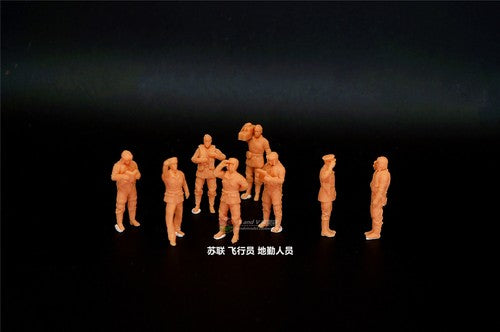 3D Printed 1/72 Soviet Pilot Ground Crew 8-Person Plain Miniature Soldier Model