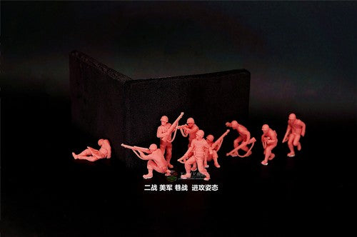 3D Printed 1/72 WWII U.S. Army Alley Attack Posture 9-Person Group Plain Model