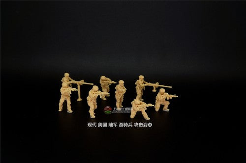 3D Printed 1/72 U.S. Army Ranger Attack Pose 8-Person Miniature Soldier Model