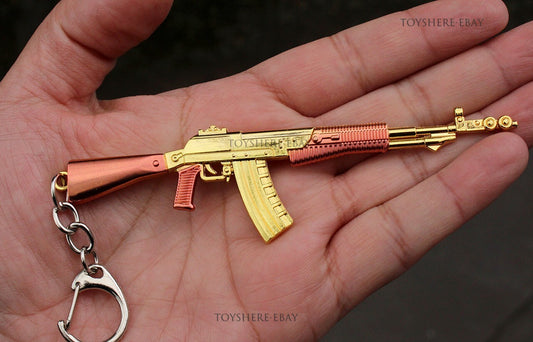 1/12 Mini  gun RUSSIA GOLD AK47 AKM Rifle full metal  keychain toy gift  11cm