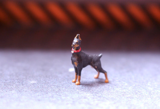 3D PRINT 1/64 mini Dog Doberman red fit 1:64 car street stand diorama