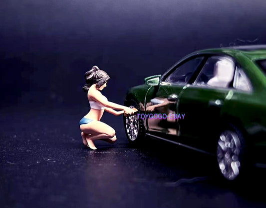 1/64 figure sexy girl allure washing car Miniatur?fit 1:64 car street diorama