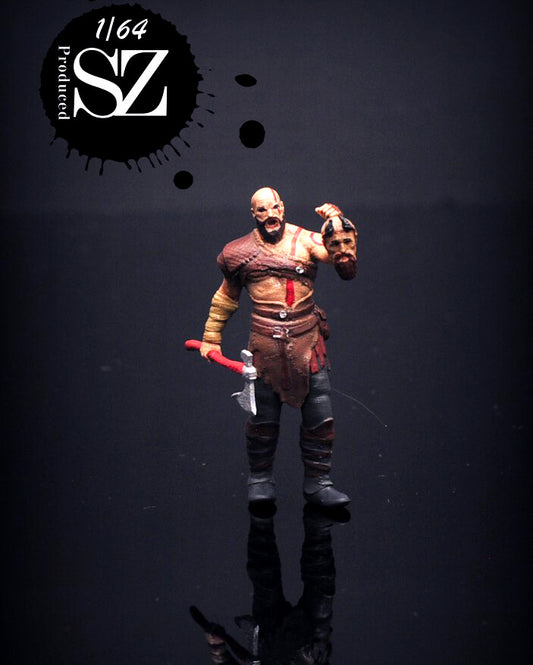 3D PRINT 1/64 figure hero war  Kratos 1:64 CAR street stand