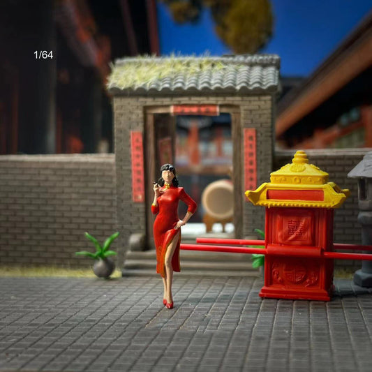 1/64 3D Print Chinese cheongsam Qipao lady throwback props fit 1:64 car diorama