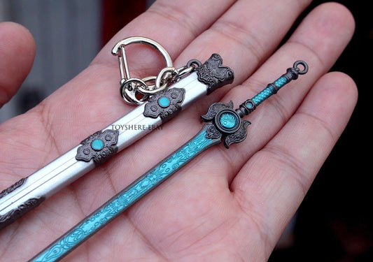 HOT GAME mini  sword SUN MOON Blade metal point  key chain toy gift 12cm 1:12