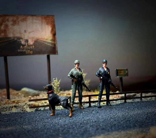 3D print 1/64 scale sexy girl soldier Border guard Doberman dog patrol fit 1:64