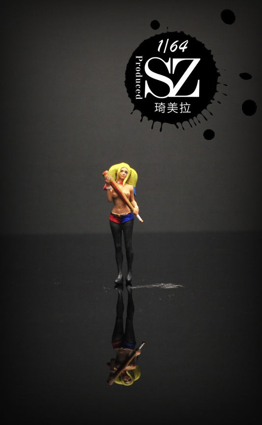 3D print TOY 1/64 people Harley Quinn sexy girl figure diorama baseball bat