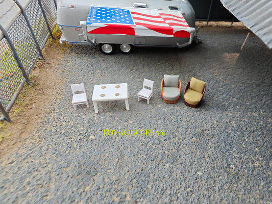 1/64 Scale Rattan Table & Chairs - Hotel Living Room Outdoor Dining Leisure Set