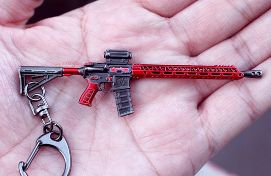 mini  gun M16A4 metal keychain toy gift  12cm 1:12 RED