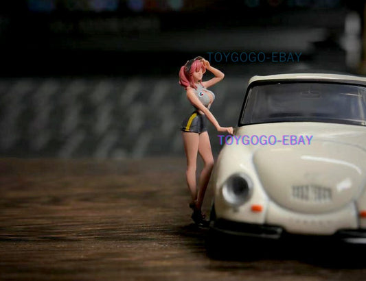 Miniature 1/64 figure sexy pink soprt girl  fit 1:64 car street diorama