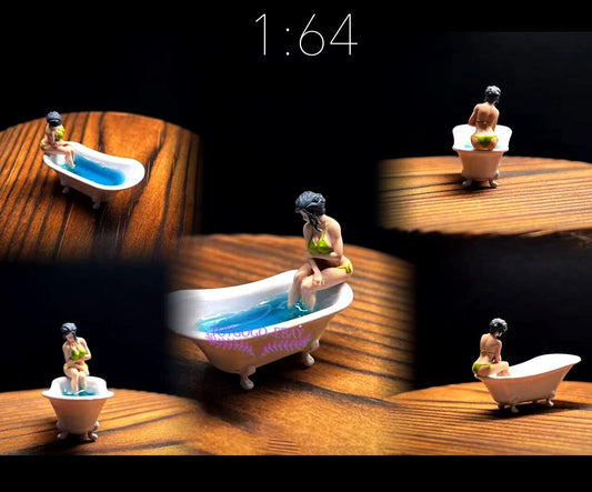 miniature 1/64 sexy girl in Thought by Bathtub Figure for Bathroom Diorama