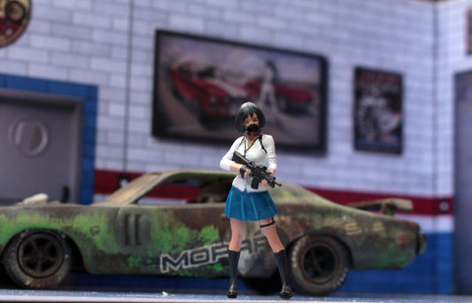 3D PRINT 1/64 COOL WITH weapon AR15 girl  fit 1:64 car street stand